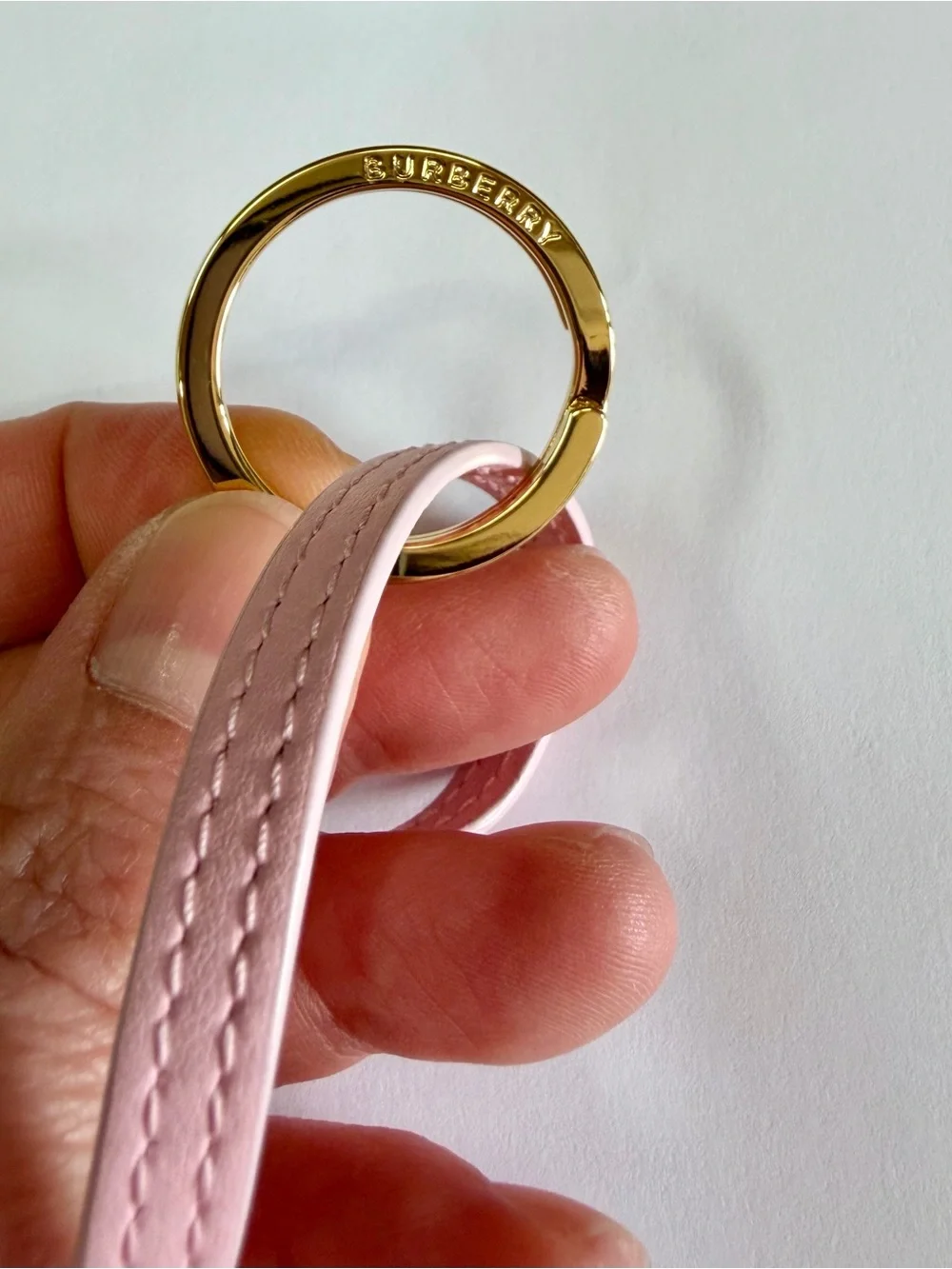 Burberry Script Logo Pink Leather Large bag charm keychain